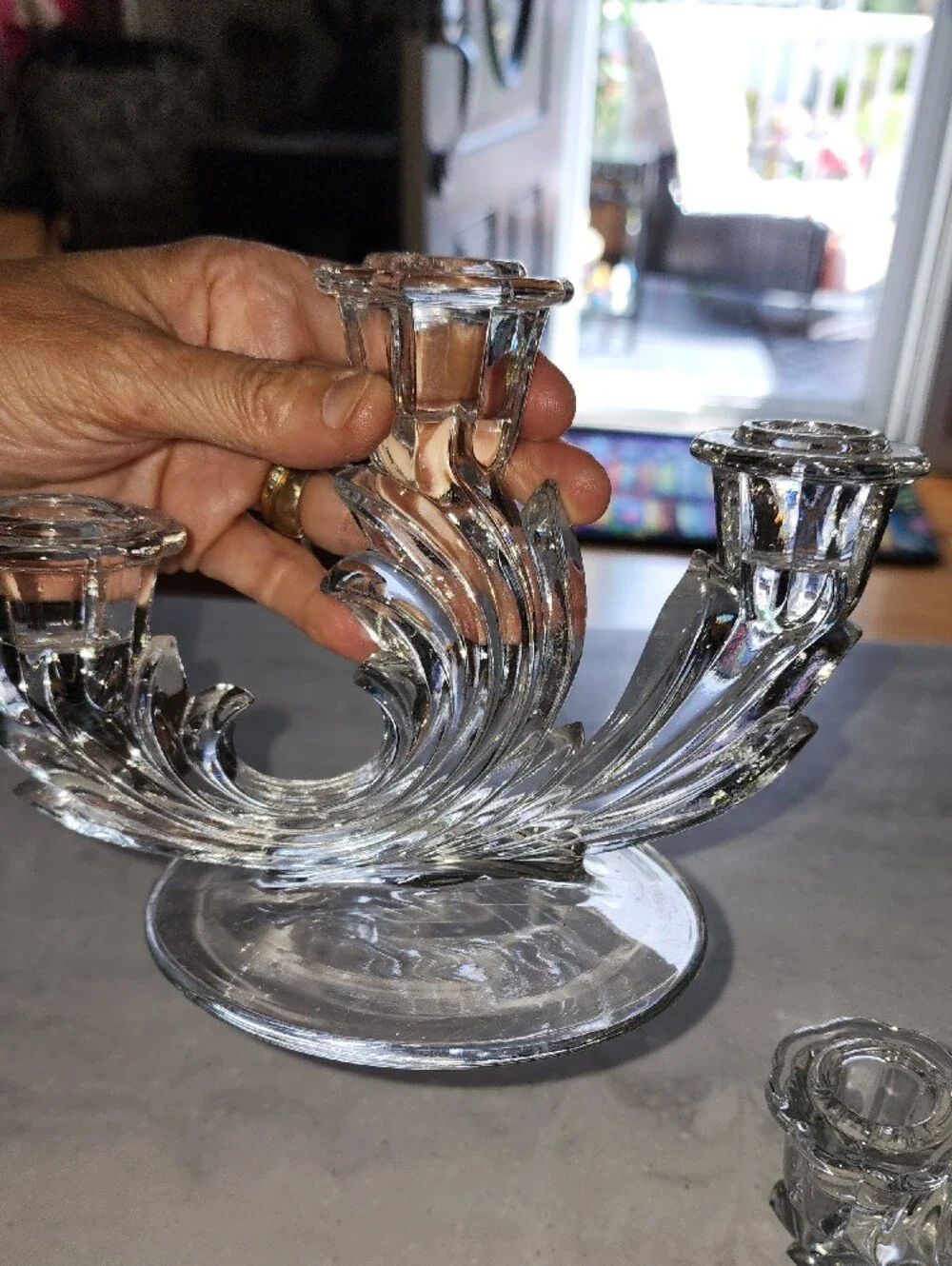 Clear Glass 3-Arm Candle Holders - Set of 2